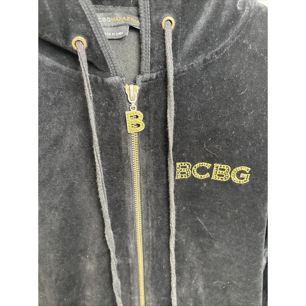 BCBGMAXAZRIA  Velour Rhinestone Full Zip Hoodie Jacket Bling Black Med